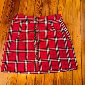 Red Plaid Button-Up Skirt
